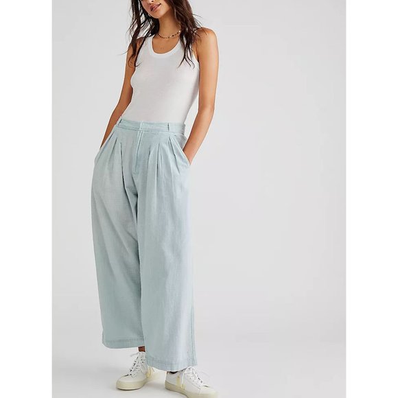 🎉LAST CHANCE🎉 FREE PEOPLE Lotta Love Trousers / Skies - Picture 6 of 10